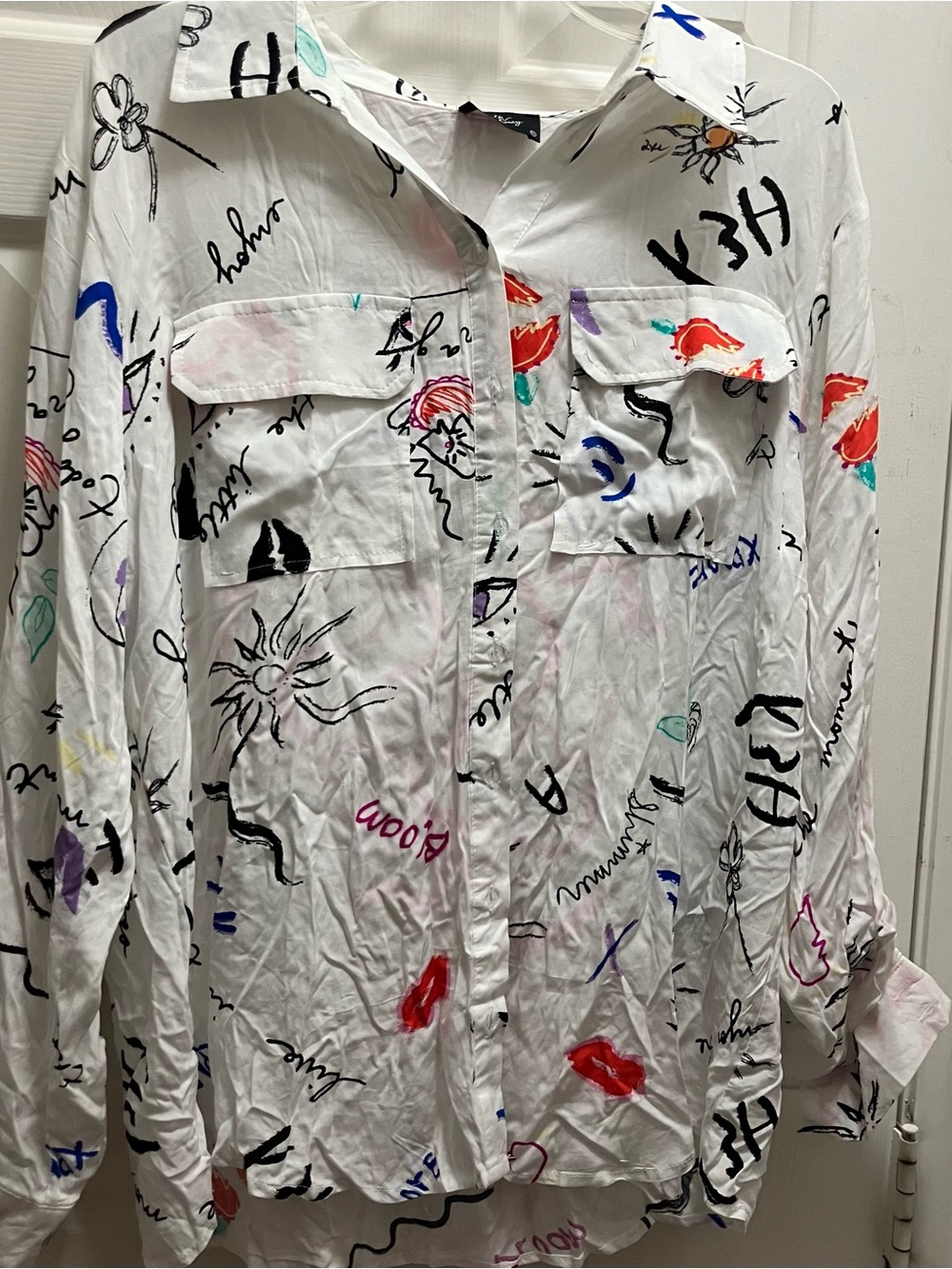Milk & Honey button-up shirt Graphic Scribble Design Size 2X